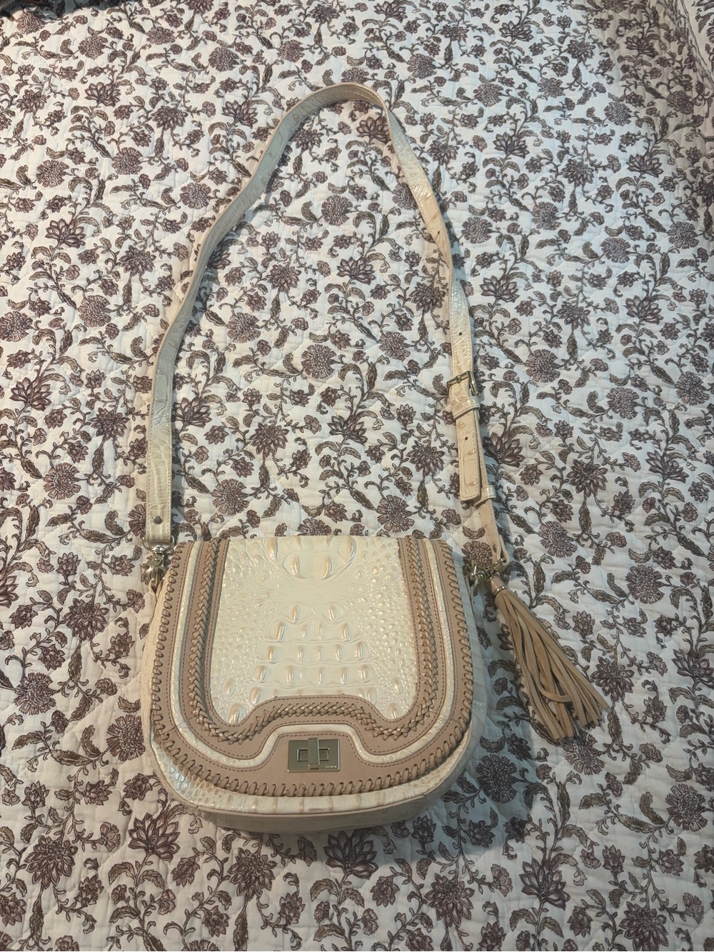 Brahmin Sonny Sunglow Dalton Croc Saddle Bag Crossbody